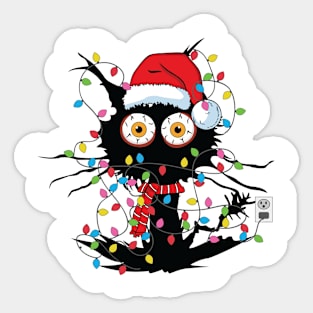 Black Cat christmas light tshirt funny cat lover christmas Sticker